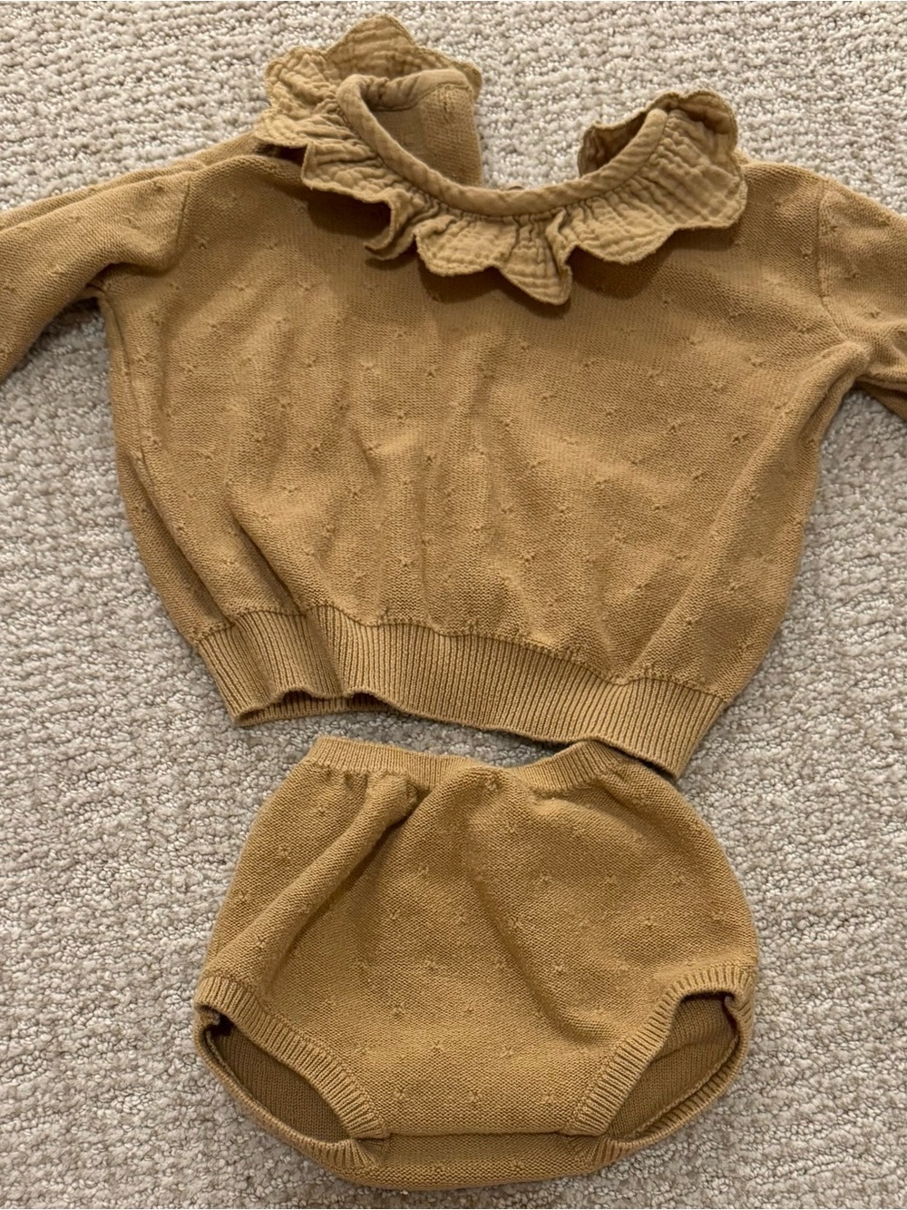 Quincy Mae Knit Ruffle Collar Set in Tan